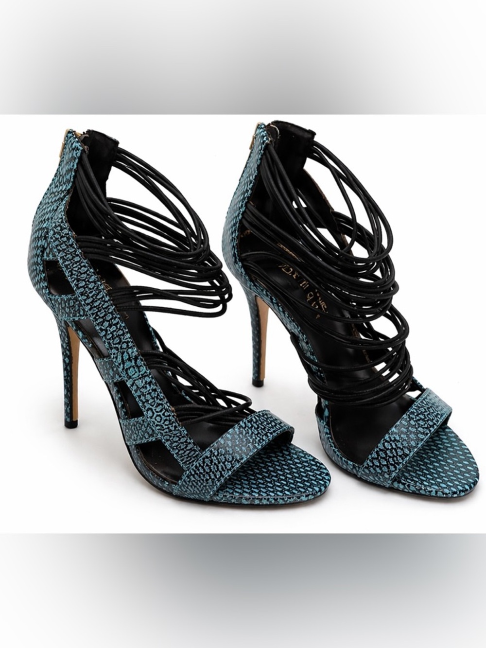 Kendall & Kylie Teal Snake Print Multi-Strap Stiletto Sandals